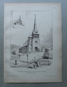Holzstich Architektur Helba 1887 Kirche bei Meiningen